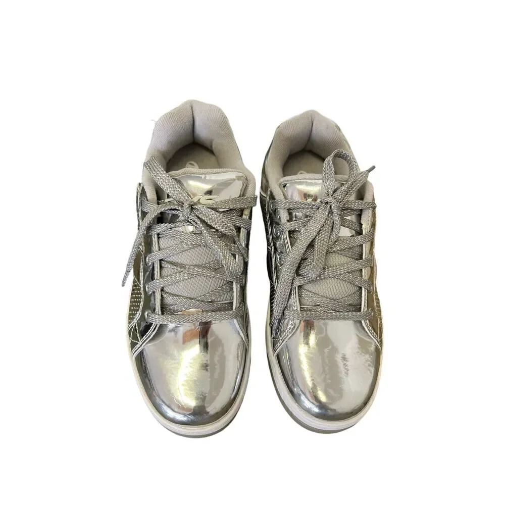 Heelys Silver Kids Premium 1 Lo Lace-up Padded Skate Roller Shoes Size Youth 5